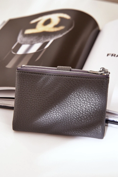 Eko Skórzany Portfel Damski Ciemnoszary Bronica