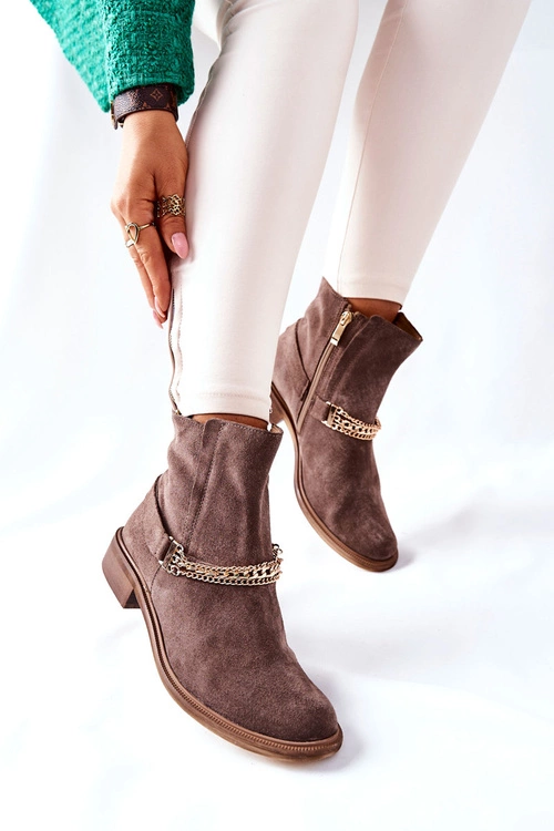 Damskie Botki Skórzane Nicole Brązowe Dome