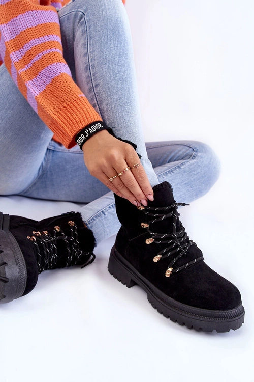 Damskie Zamszowe Botki Trapery Czarne Bellita