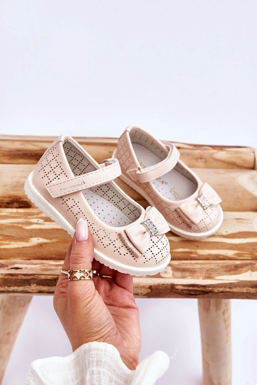 Dziecięce Balerinki Z Kokardą Na Rzep Różowe Halle