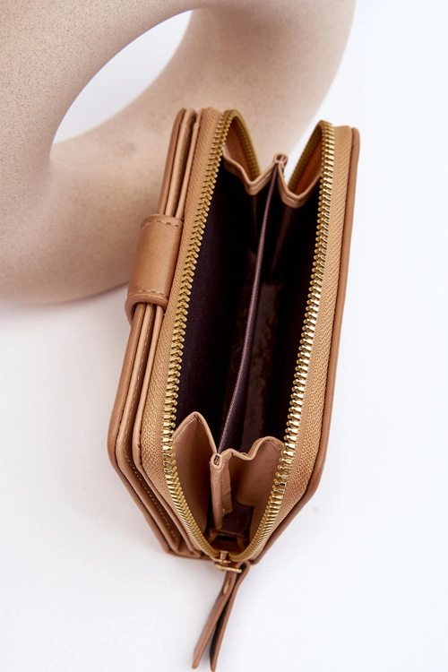 Damski Portfel Portmonetka Z Ekoskóry Beżowy Risuna