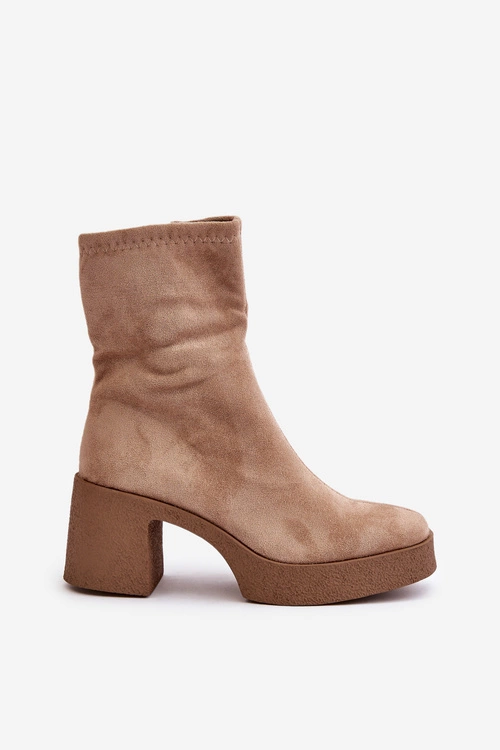 Botki Damskie Na Platformie I Masywnym Obcasie S.Barski HY42-739 Beżowe