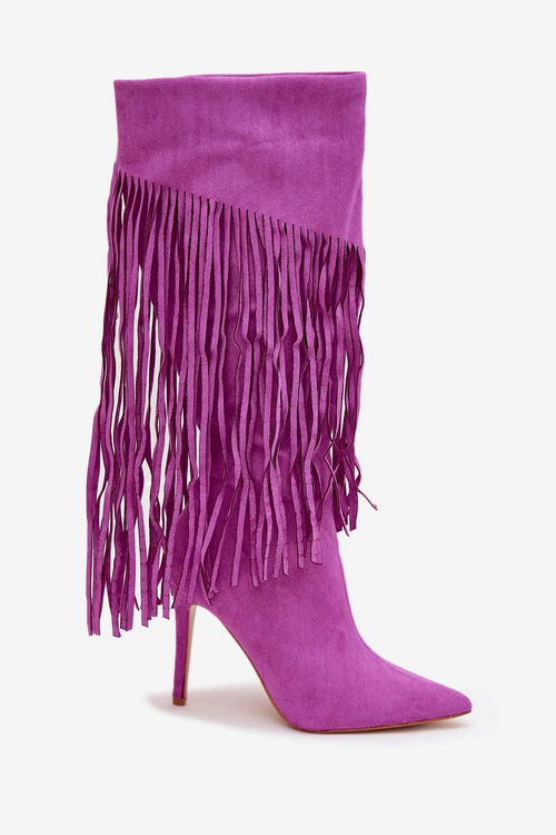 Kozaki Damskie Na Szpilce Z Frędzlami Fioletowe Isalune