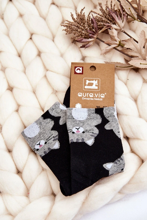 Damskie Śmieszne Skarpety Zwierzęcy Wzór Koty Czarne