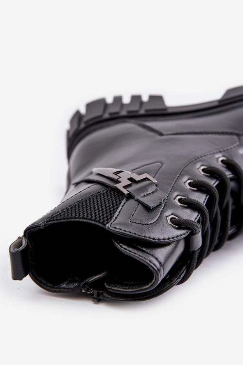 Ocieplane Botki Dziewczęce Na Zamek Z Ozdobą Czarne Zinnirella