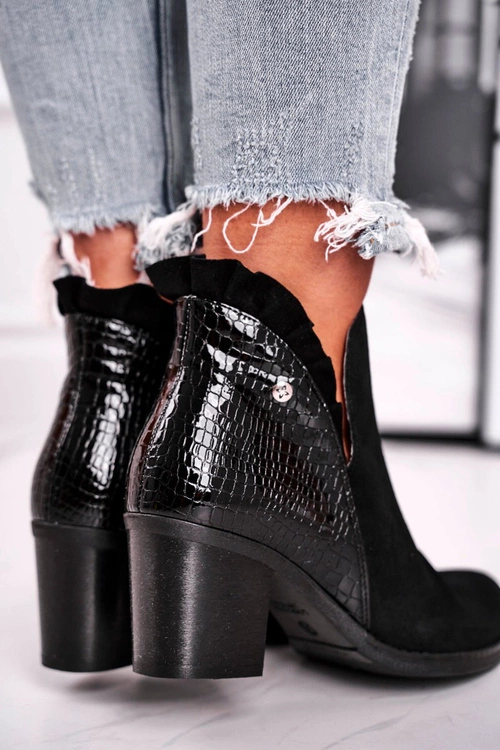 Damskie Skórzane Botki Na Słupku Maciejka Czarne 04833-01