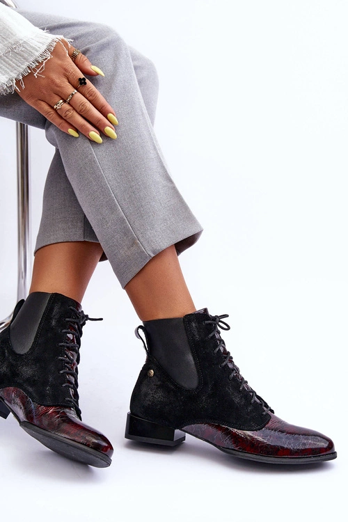 Skórzane Botki Na Płaskim Obcasie Maciejka 06200-08 Czarne