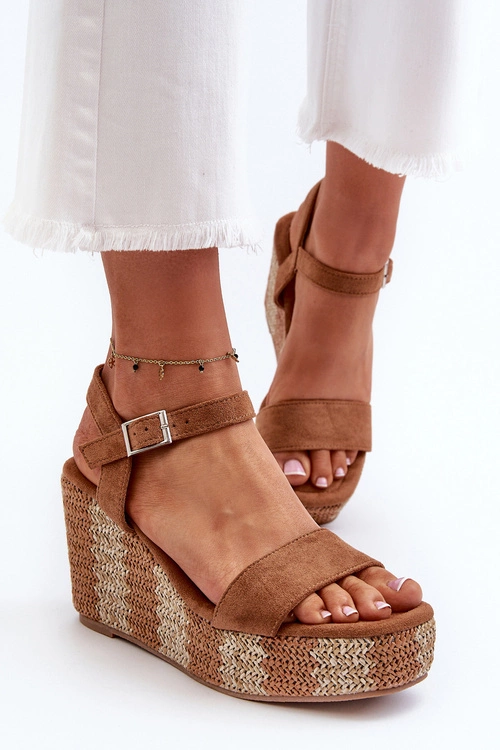 Sandały Damskie Na Koturnie Z Plecionką Camel Reviala