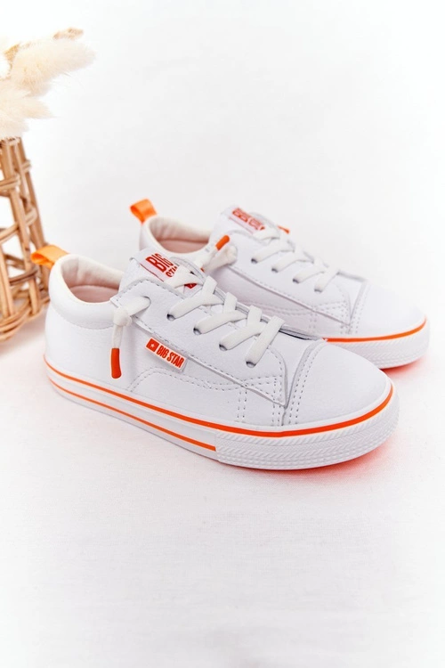 Dziecięce Skórzane Trampki BIG STAR HH374036 Biało-Pomarańczowe