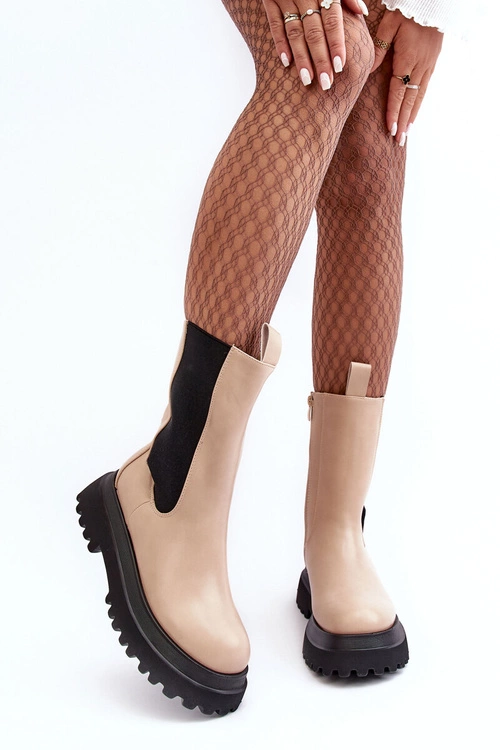 Botki Damskie Masywna Platforma Beżowe Beatrice