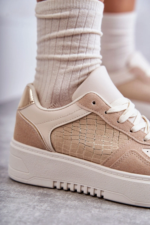 Damskie Niskie Buty Sportowe Na Platformie Beżowe Kyllie