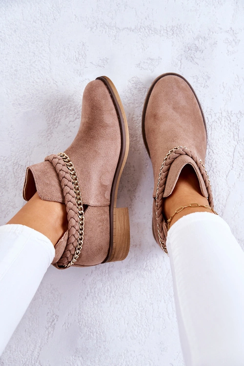 Zamszowe Botki Z Łańcuszkiem Brązowe Talitha