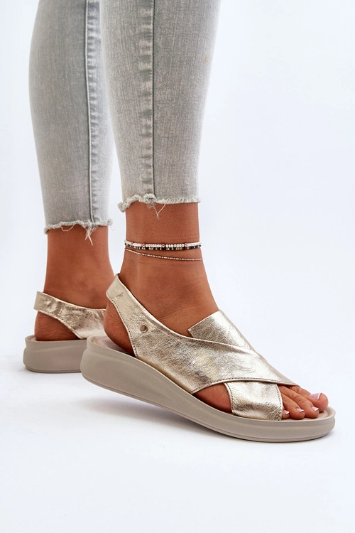 Zazoo 40392 Skórzane Sandały Damskie Złote