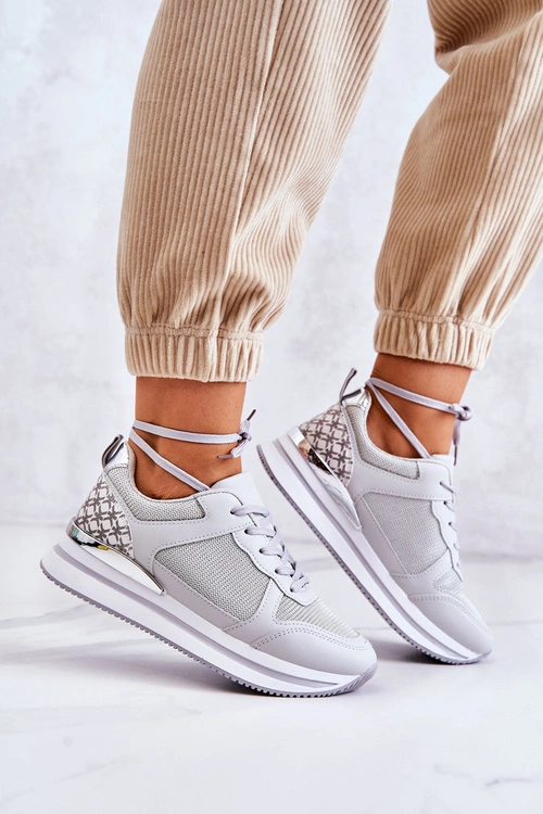 Damskie Klasyczne Buty Sportowe Na Koturnie Szare Advanced
