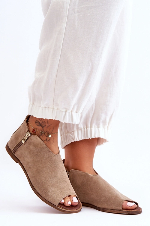 Niskie Zamszowe Botki Sandały Nicole 2799/023 Beżowe