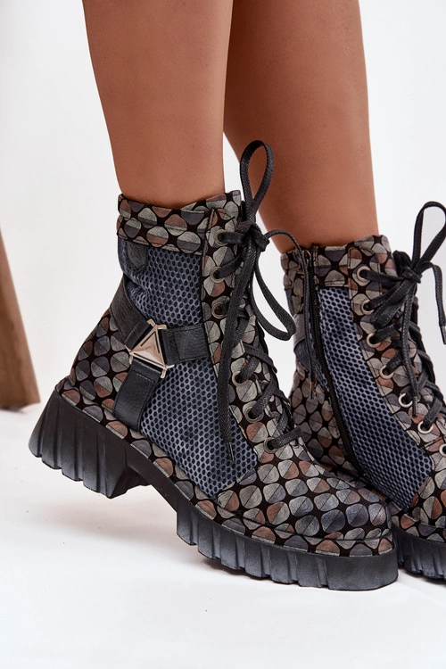 Skórzane Botki Workery Damskie Maciejka 07072-03 Multikolor