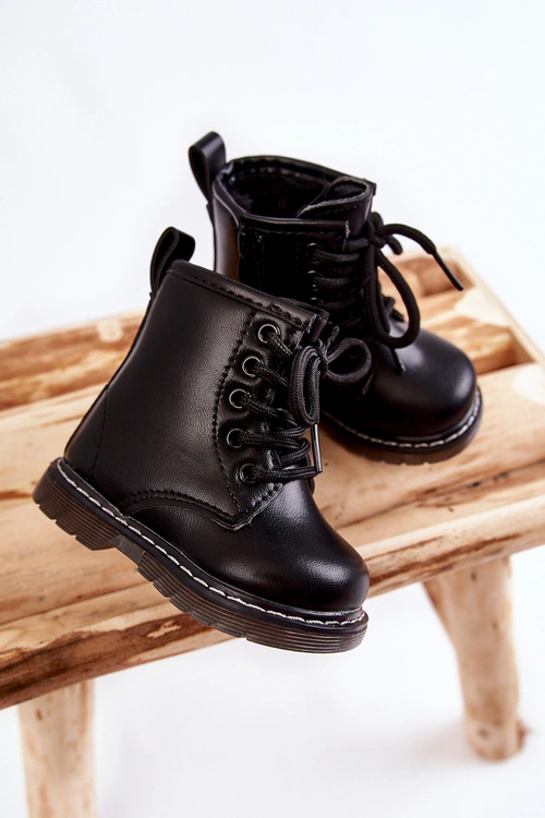 Dziecięce Botki Skórzane Z Suwakiem Czarne Omua