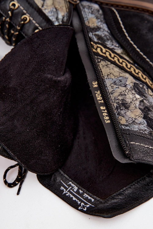 Botki Damskie Z Naturalnej Skóry Maciejka 07097-01 Czarno-Złote