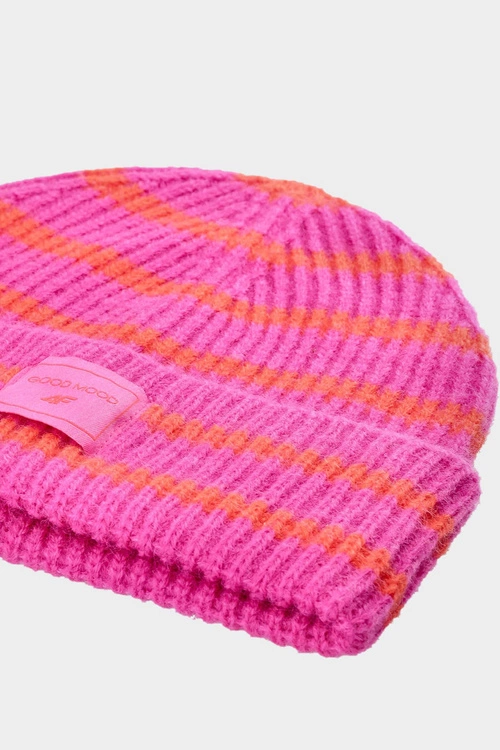 Dziewczęca Zimowa Czapka W Paski 4F 4FJWAW24ACAPF417-55S Fuksja