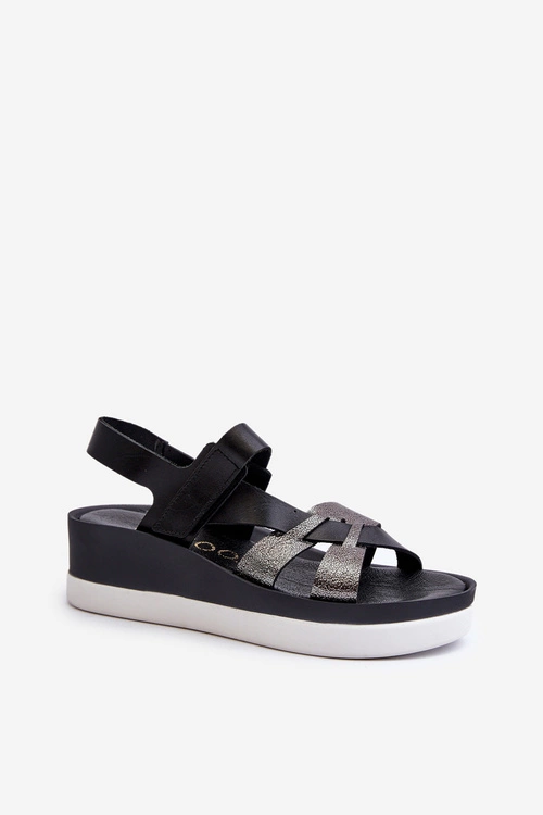 Zazoo 40397 Damskie Skórzane Sandały Na Platformie Czarne