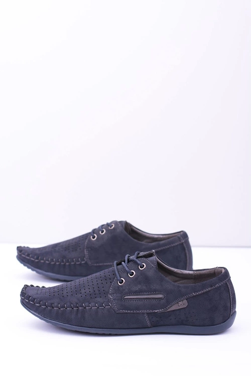 Granatowe Dziurkowane Mokasyny Męskie Emire