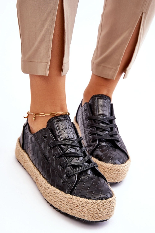 Wiązane Espadryle Na Plecionej Platformie Big Star JJ274396 Czarne