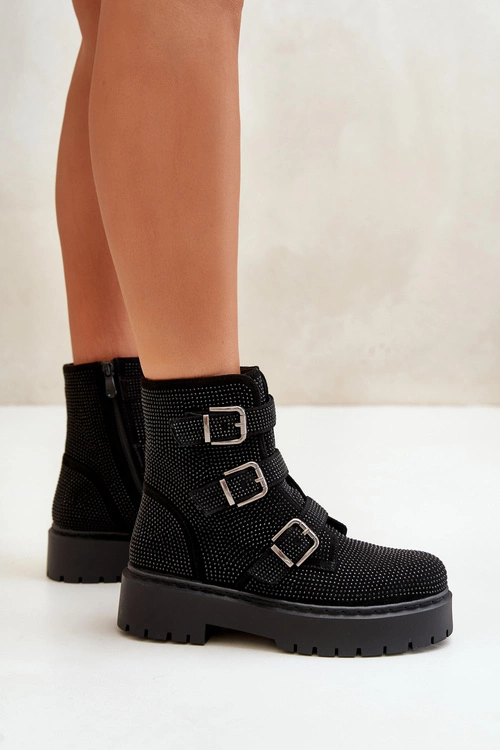 Ocieplane Botki Damskie Ze Zdobieniem Czarne Ciascia