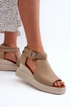 Sandały Damskie Na Platformie I Koturnie Z Eko Skóry Beżowe Hloeli
