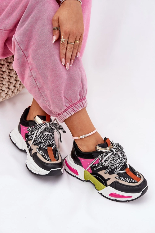 Sneakersy Buty Sportowe Damskie Z Podwójnym Sznurowaniem Czarne Efobell