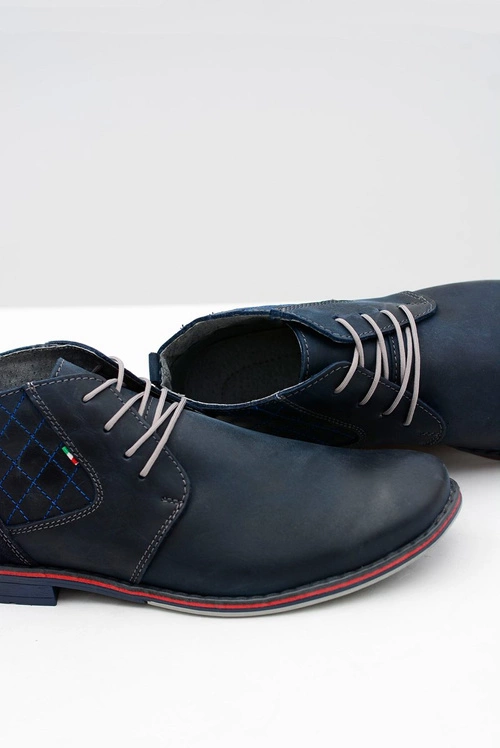 Granatowe Męskie Skórzane Półbuty Graziano