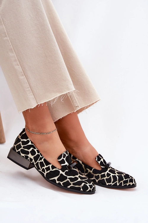 Zamszowe Półbuty Mokasyny Damskie Z Ozdobą D&A LZ51-505 Czarno-Złote