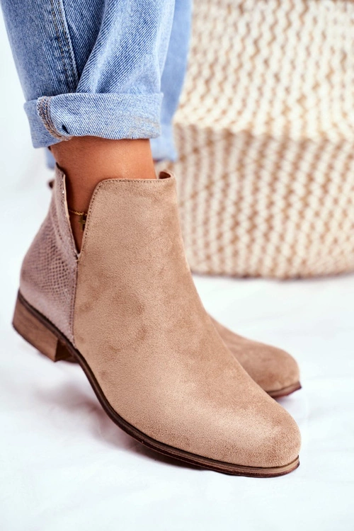 Botki Damskie Płaski Obcas Wiosenne Khaki Viva