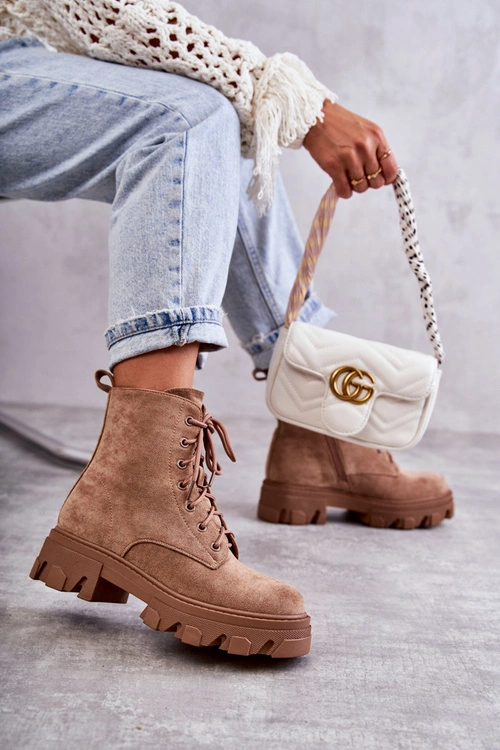 Zamszowe Ocieplane Botki Workery Brązowe Darvin