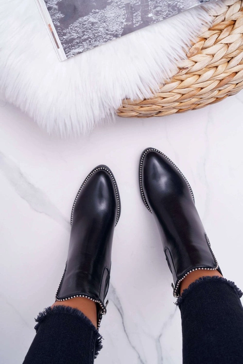 Botki Damskie Na Obcasie Z Dżetami Czarne Rhythmic