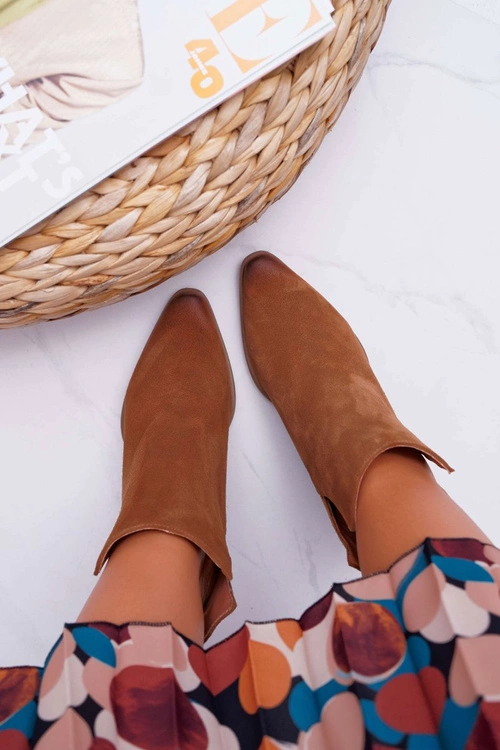 Botki Damskie Na Obcasie Wiosenne Skóra Zamsz Brązowe Nicole 2430