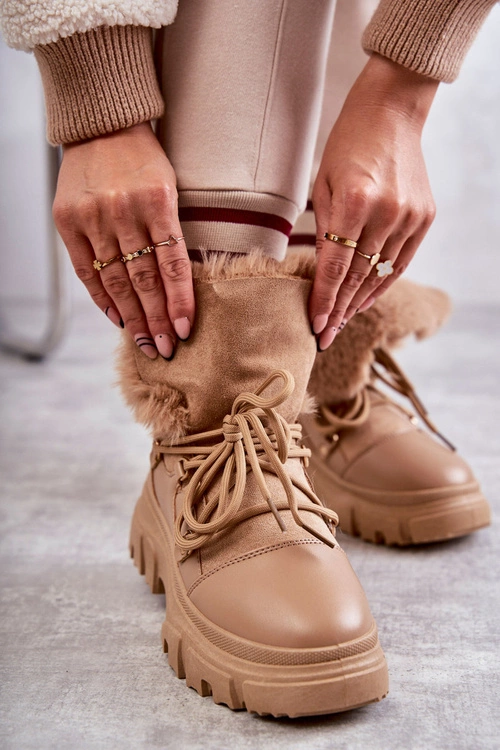 Ocieplane Botki Trapery Ciemnobeżowe Charles