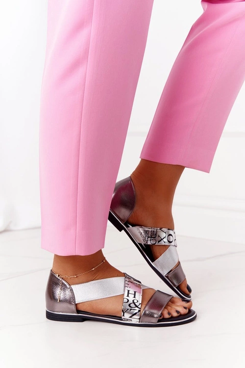 Skórzane Sandały Ze Ściągaczem Srebrne Apulia