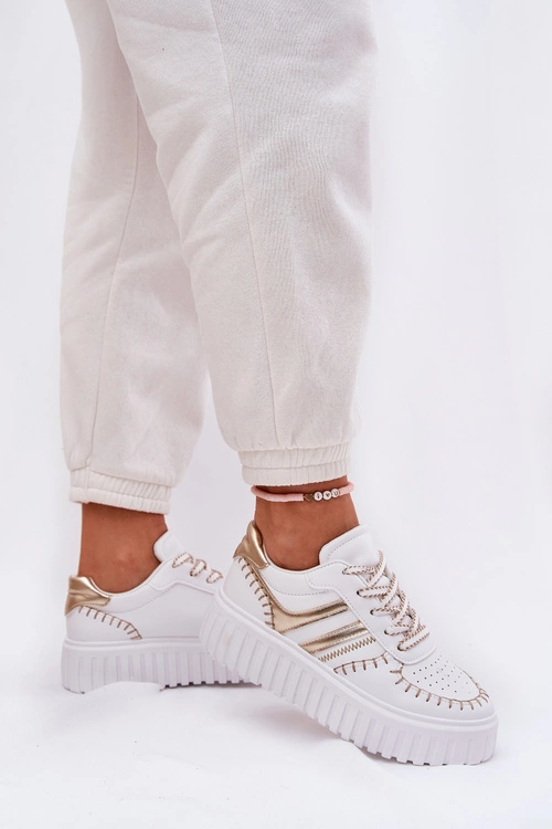 Sneakersy Damskie Na Platformie Złote Ofenale