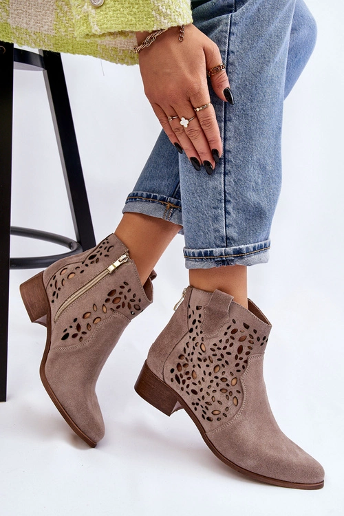 Damskie Ażurowe Botki Lewski Shoes 2909 Jasnobrązowe