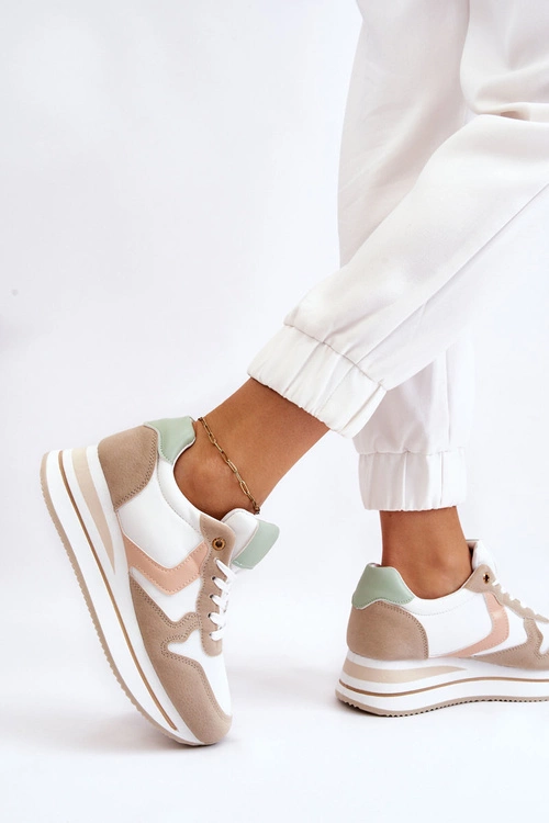 Damskie Buty Sportowe Na Koturnie Biało-Beżowe Neva