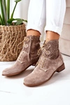 Zamszowe Botki Z Ażurowym Wzorem Cappuccino Josie
