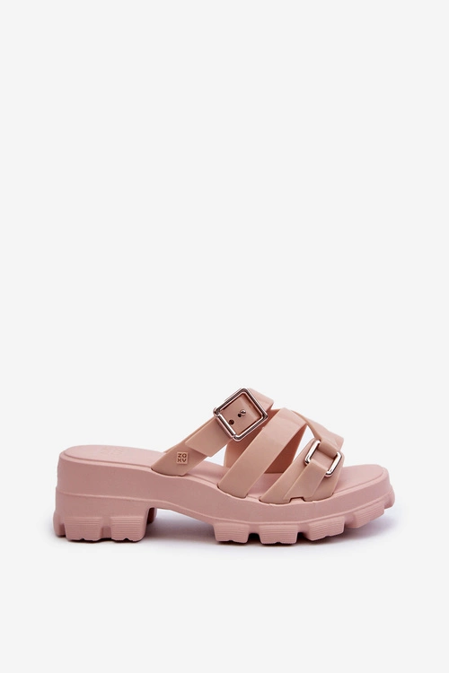 Pachnące Klapki Damskie Na Niskim Obcasie ZAXY NN285044 Jasnoróżowe