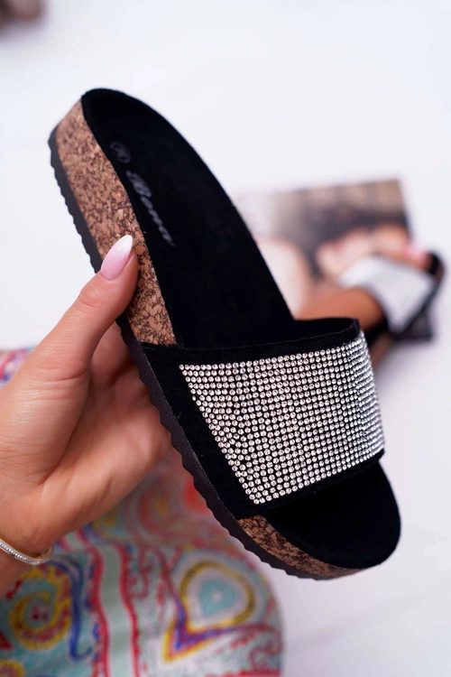 Damskie Klapki Na Korku Z Kryształkami Czarne Do It!