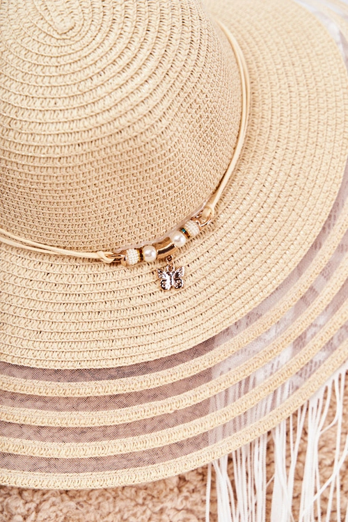 Damski Kapelusz Z Ozdobnym Paskiem Beżowy Carra