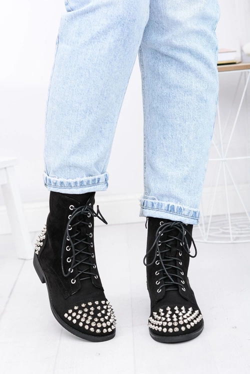 Botki Damskie Lu Boo Zamszowe Czarne Workery z Ćwiekami Tension