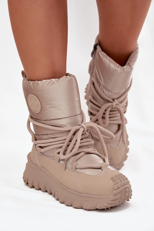 Skórzane Śniegowce Na Platformie Lee Cooper LCJ-25-12-3663 Beżowo-Złote