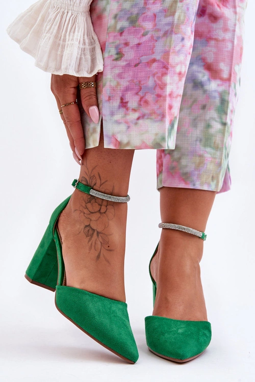 Zamszowe Czółenka Z Cyrkoniami Zielone Diamond