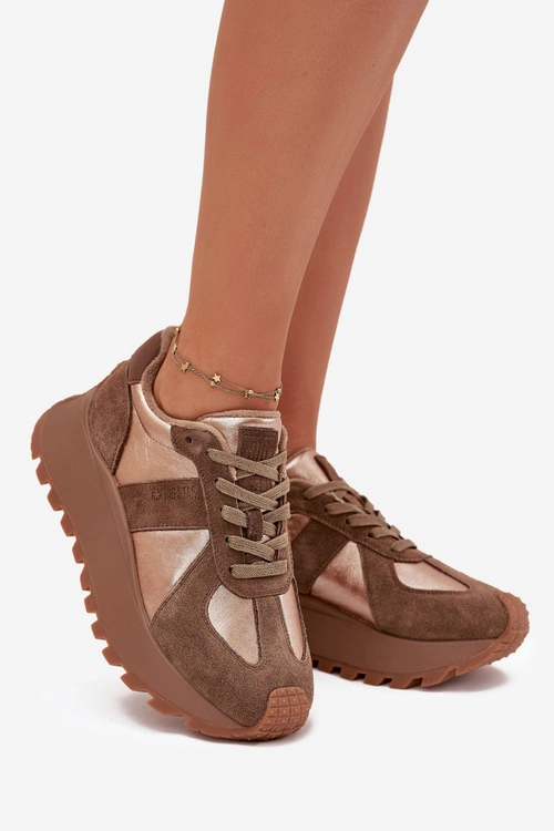 Zamszowe Sneakersy Damskie Ocieplane Na Platformie Big Star OO274A218 HI-POLY SYSTEM Brązowe
