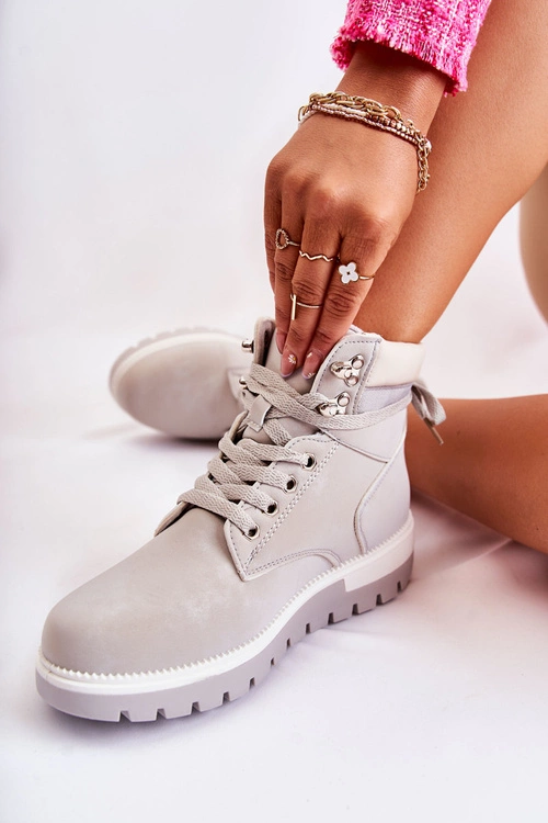 Skórzane Botki Na Platformie Szare Ressa