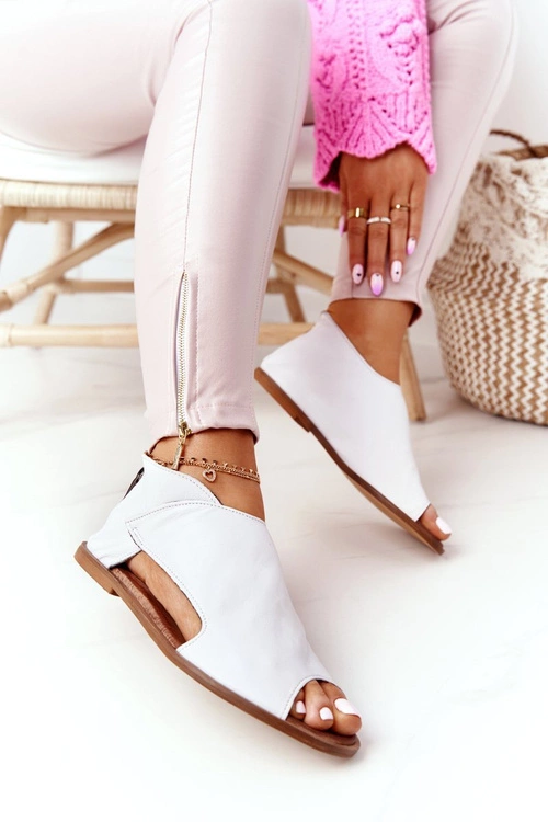 Damskie Skórzane Sandały Nicole 2622 Białe